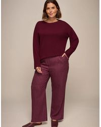 Live Unlimited London - Burgundy Pinstripe Button Detail Wide Leg Trouser - Lyst