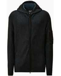 C.P. Company - Fleece Knit Zip Lens Hooded Cardigan - Lyst