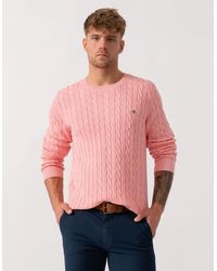 GANT - Cotton Cable Knit Crew Neck Jumper - Lyst