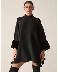 James Lakeland - Pom Pom Faux Fur Knit Poncho - Lyst