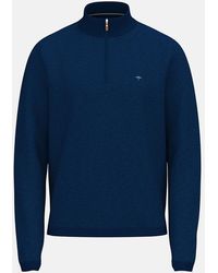 Fynch-Hatton - Fine Knit Air Cotton 1/4 Zip Sweater Midnight - Lyst