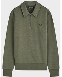 Fred Perry - Laurel Wreath Logo Half Zip Collared Sweatshirt Khaki - Lyst