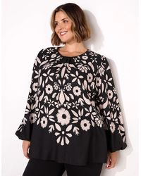 Live Unlimited London - Graphic Floral Placement Blouse - Lyst