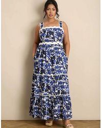 Live Unlimited London - Cotton Floral Print Tiered Maxi Dress - Lyst