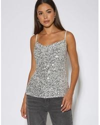 Gini London - Sequin Cowl Strappy Cami Top - Lyst