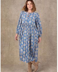 Live Unlimited London - Floral Print Tie Neck Midaxi Dress - Lyst