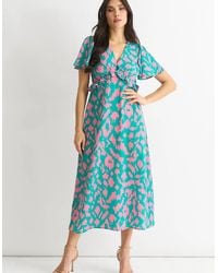 Gini London - Animal Print V Neck Ruffle Midi Dress - Lyst