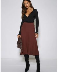 Gini London - Pleat Detail Knitted Flared Midi Skirt - Lyst