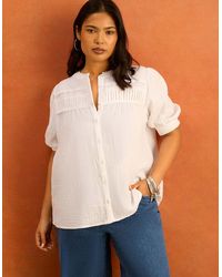 Live Unlimited London - Cheesecloth Pintuck Detail Short Sleeve Blouse - Lyst