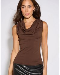 Gini London - Button Shoulder Cowl Neck Top - Lyst