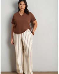 Live Unlimited London - Oatmeal Striped Linen Blend Wide Leg Trousers - Lyst