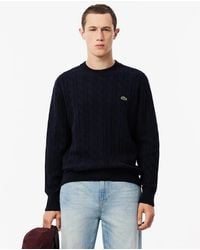 Lacoste - Carded Wool Cable Knit Crew Neck Sweater - Lyst