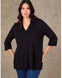 Live Unlimited London - 3/4 Sleeve Collared V-Neck Jersey Top - Lyst