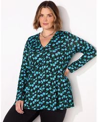 Live Unlimited London - Ditsy Pleat Front Jersey Top - Lyst
