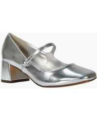 XY London - Ladies Leneka Metallic Ankle Strap Low Block Heel Court Pumps - Lyst