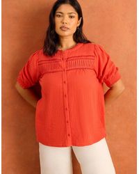 Live Unlimited London - Cheesecloth Pintuck Detail Short Sleeve Blouse - Lyst