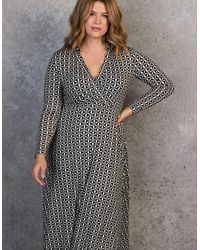 Live Unlimited London - Petite Geo Print Collar Wrap Jersey Dress - Lyst