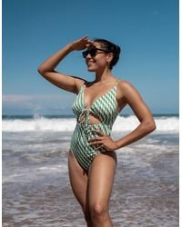 Gini London - Wave Print Tie Front Swimsuit - Lyst