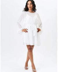 Gini London - Ivory Long Sleeve Chiffon Foil Mini Dress - Lyst