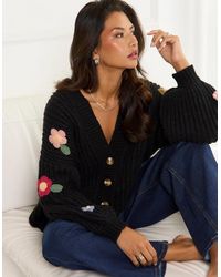 Gini London - 3D Floral Chunky Knit Cardigan - Lyst