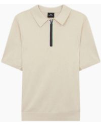 Paul Smith - Ps Ss Striped Zip Knitted Polo 04 Ivory - Lyst