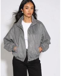 Gini London - Faux Suede Funnel Neck Bomber Jacket - Lyst