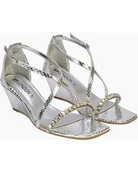 XY London - Ladies Sky Diamante Square Toe Wedge Sandals - Lyst