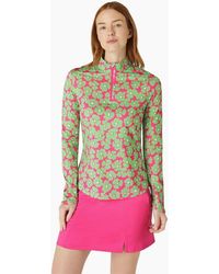 Callaway Apparel - Floral Print Zip Neck Long Sleeve Athletic Top - Lyst