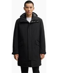 BOSS - Solid Patterned Hooded Snap Button Flap Pocket Parka Coat - Lyst