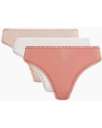 Tommy Hilfiger - 3-Pack Lace Trim Microfibre Thongs, Terracotta - Lyst