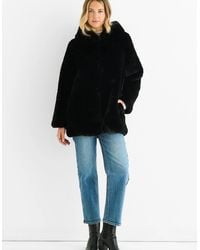 Gini London - Hooded Long Sleeve Faux Fur Jacket - Lyst