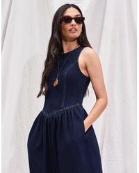 Ro&zo - Petite Denim Racer Midi Dress - Lyst