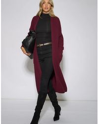 Gini London - Mulberry Edge To Edge Longline Knit Cardigan - Lyst