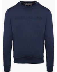 Aquascutum - Embroidered Crew Neck Ribbed Collar Long Sleeve Sweatshirt - Lyst