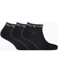 Emporio Armani - Cotton 3-Pair Ea Logo Ankle Socks - Lyst
