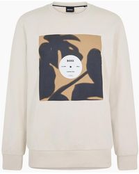 BOSS - Graphic Crew Neck Ribbed Collar Long Sleeve Sweatshirt - Lyst