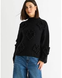 Gini London - Heart Bubble Chunky Knit High Neck Jumper - Lyst