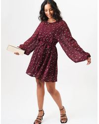 Gini London - Burgundy Star Print Long Sleeve Mini Dress - Lyst