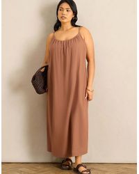 Live Unlimited London - Tan Linen Blend Bobble Trim Maxi Dress - Lyst