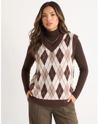 Gini London - Chocolate Argyle Knit Vest Jumper - Lyst