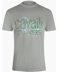 Roberto Cavalli - Cavalli Class Cracked Sprayed Logo Melange T-Shirt - Lyst