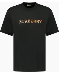 Burberry - Check Logo Embroidered T Shirt - Lyst