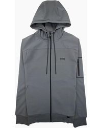 BOSS - Sariq Cotton-Blend Zip-Up Hoodie With Decorative Reflective Logo Dark - Lyst