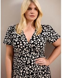 Live Unlimited London - Ditsy Print Wrap Front Midi Dress With Short Sleeves - Lyst