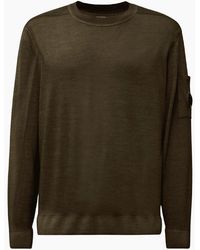 C.P. Company - Merino Wool Lens Logo Khaki Knitwear Sweater - Lyst