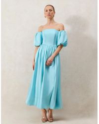 Ro&zo - Alba Bardot Puff Sleeve Maxi Dress - Lyst