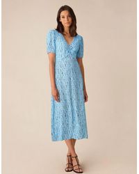 Ro&zo - Dash Print Ruched Front Midi Dress - Lyst