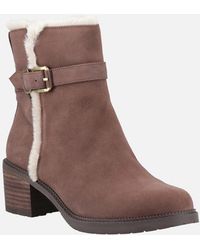 TOMS - Hailey Buckle Leather Oak Heeled Ankle Boots - Lyst