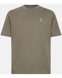 Brunello Cucinelli - Branded Cotton T-Shirt Khaki - Lyst