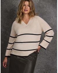 Live Unlimited London - And Stripe V Neck Jumper - Lyst